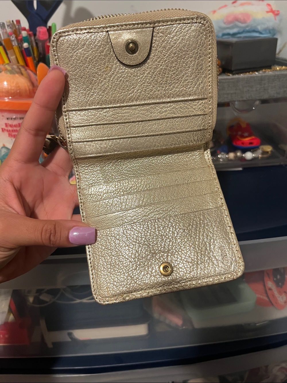 Cholé Small Metallic Gold Leather Zip Wallet - Picture 11 of 13
